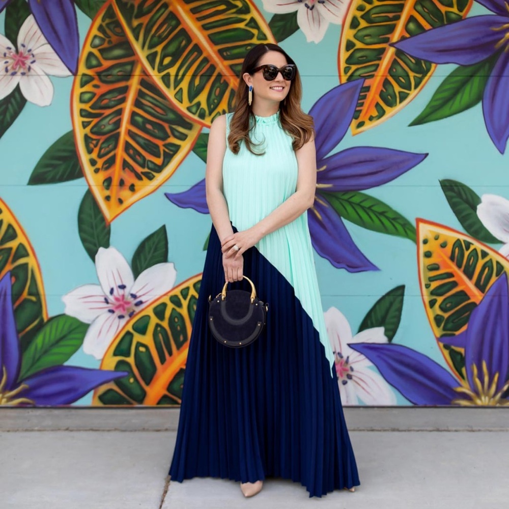 SAIL TO SABLE Mint and Navy Maxi Dress